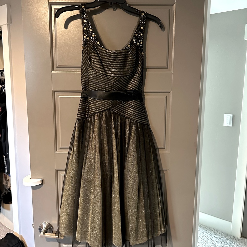 Layered Gold and Black Tulle Formal Cocktail Dress